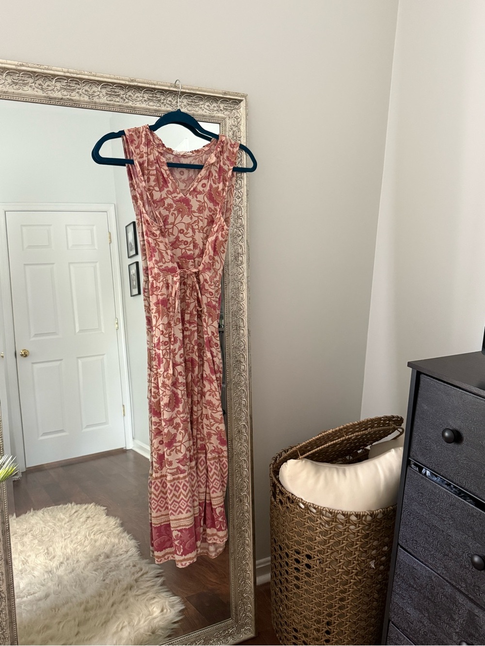 Lucky Brand Pink and Cream Floral Maxi Dress